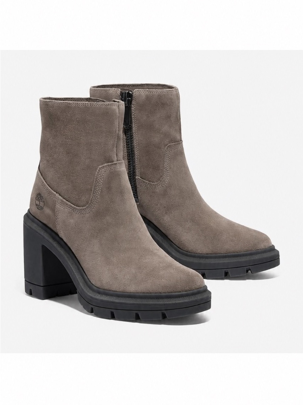 NWOT Timberland Allington Heights Mid Zip Taupe Suede Chunky Heel Ankle Boots